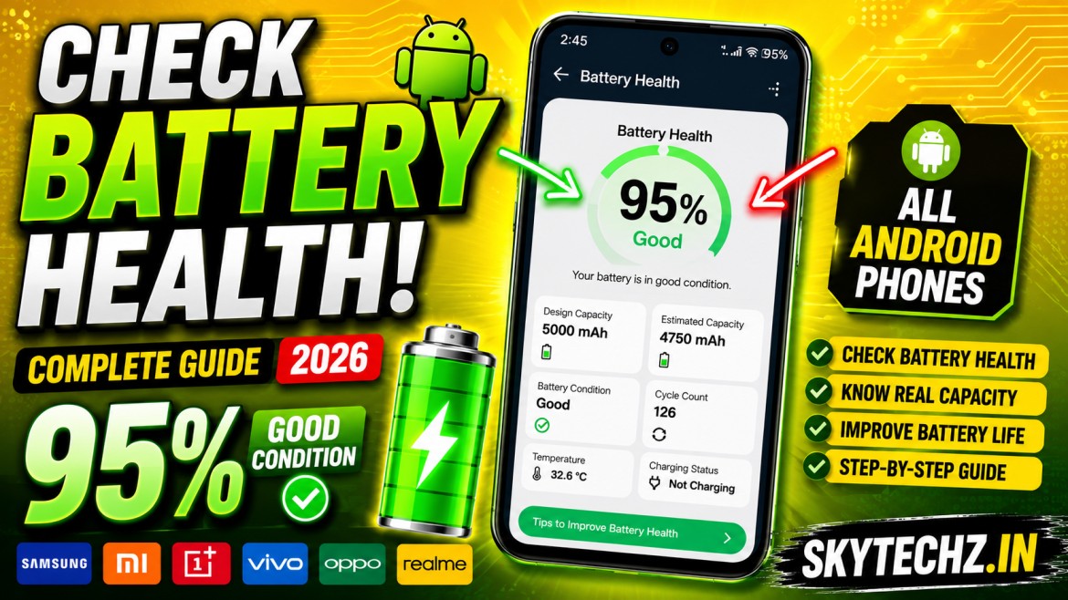 Person checking Android battery health on a smartphone using built-in settings and battery diagnostic tools.